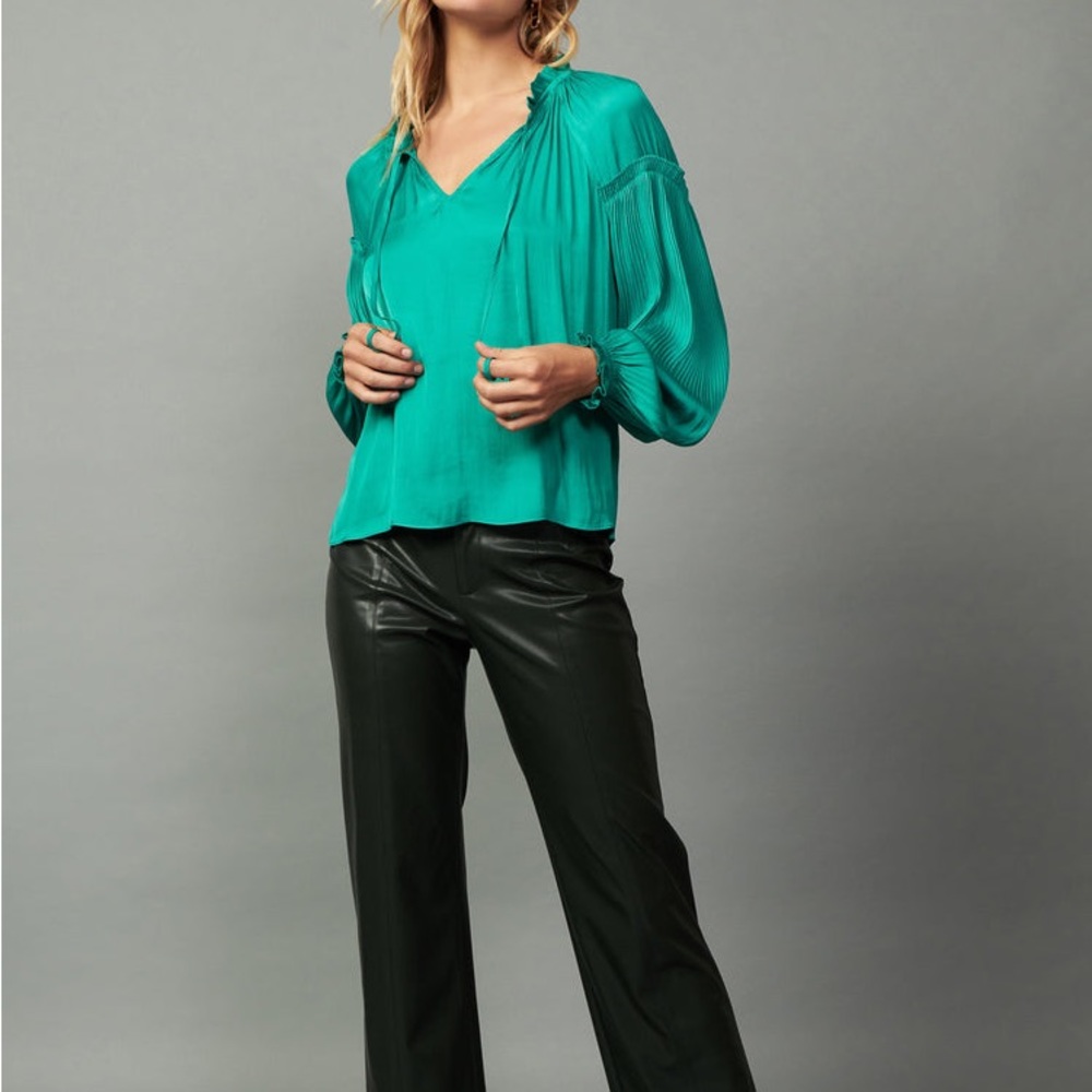 Current Air Pleated Sleeve Blouse in Teal Green Sz S